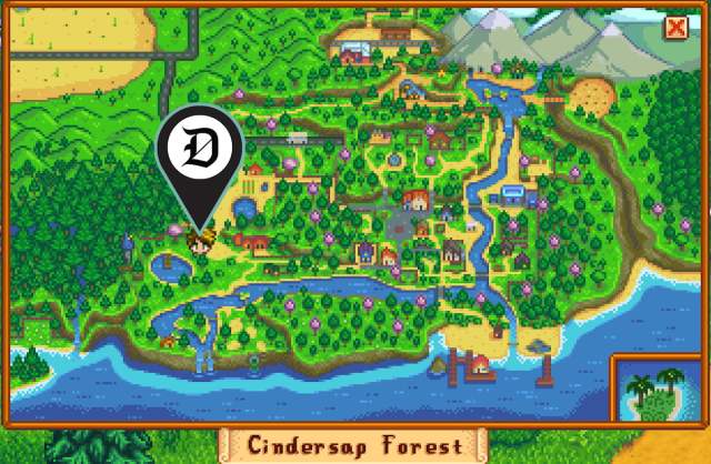 Big Tree location on Stardew Valley map