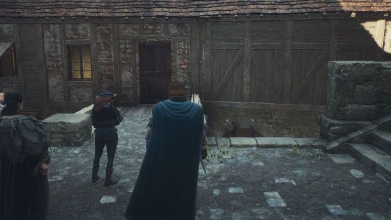 A Dragon's Dogma 2 screenshot that shows the Arisen standing outside of Mildred's house.