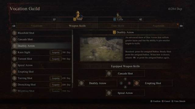 A screenshot showing Archer skills in Dragon's Dogma 2.