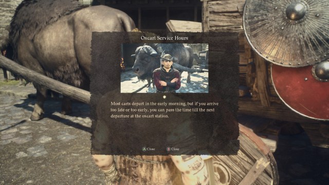 A prompt in Dragon's Dogma 2 about using the Oxcart.