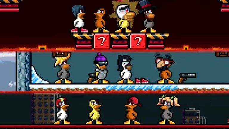 A series of 12 ducks quack in Duck Game.