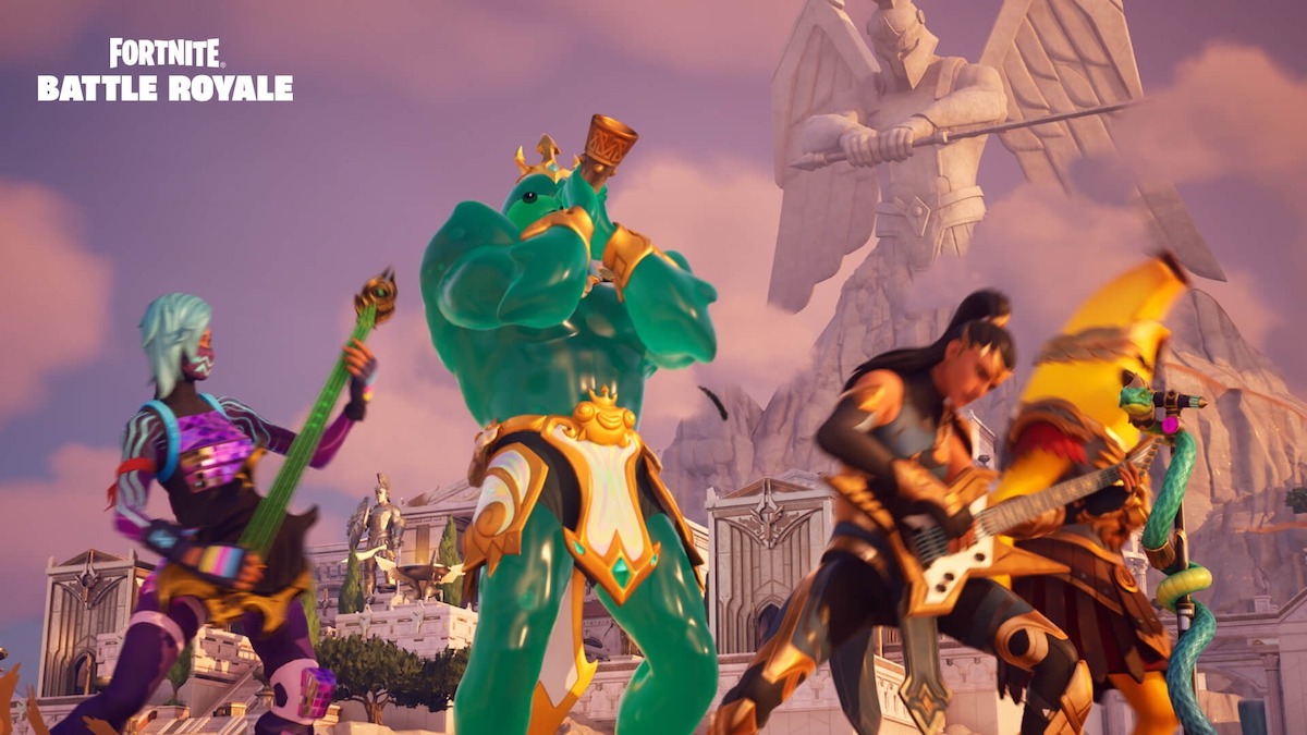 Fortnite characters standing next to each other, showcasing new skins.