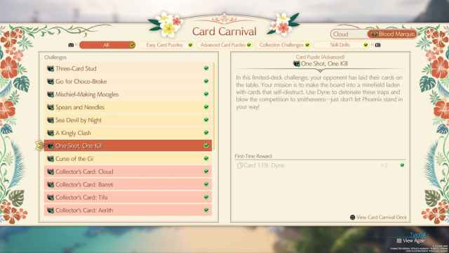 One Shot One Kill Card Carnival Challenge in FF7 Rebirth