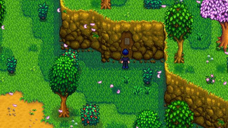 Standing in front of Cindersap Forest Secret Room door in Stardew Valley