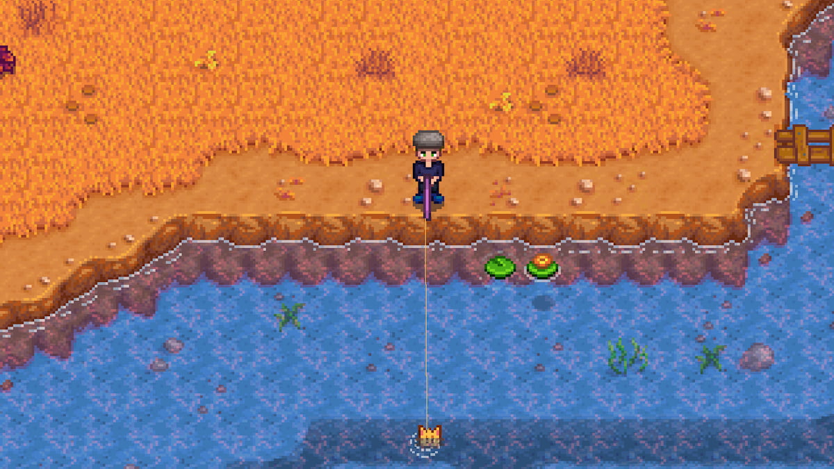 Fishing for a Walleye in Cindersap Forest in Stardew Valley
