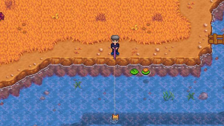 Fishing for a Walleye in Cindersap Forest in Stardew Valley