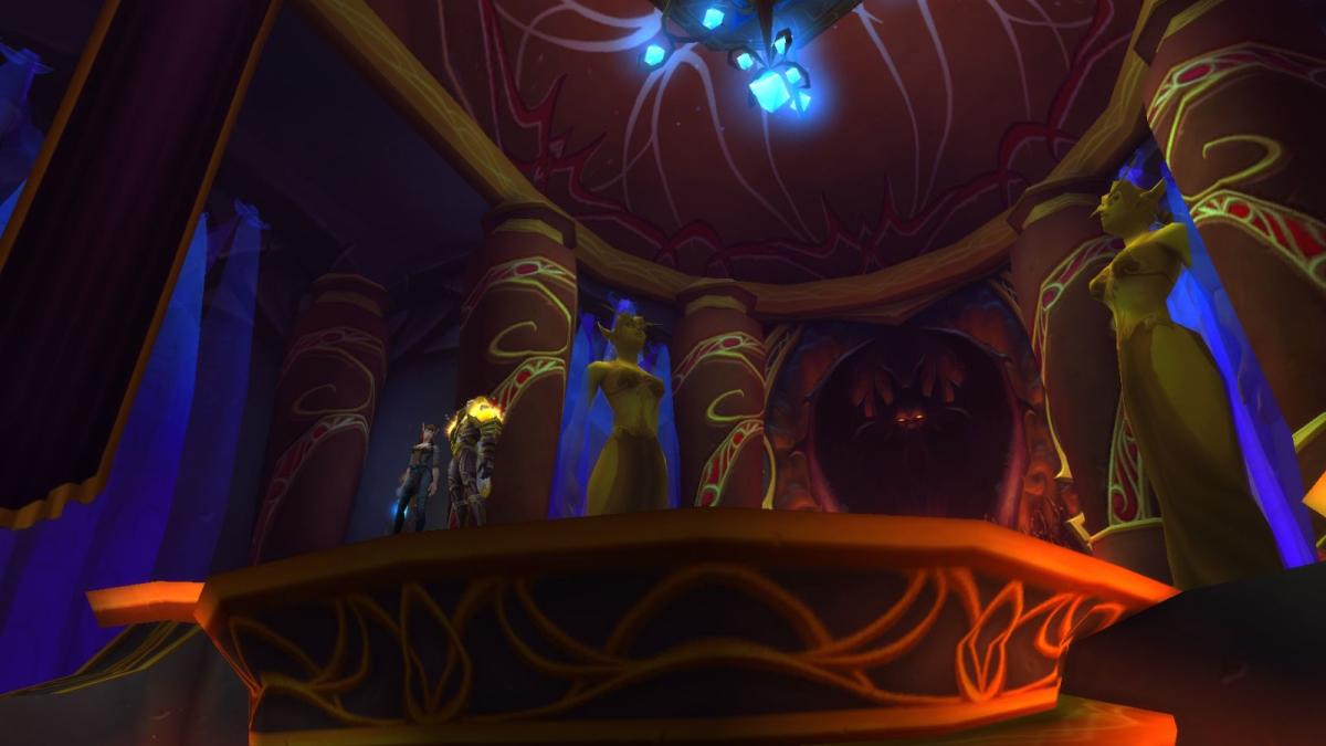 Trial of Style arena in World of Warcraft with giant statues.