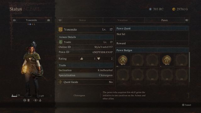 A screenshot of the Characters menu in Dragon's Dogma 2.