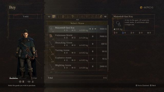 Vendor menu in Dragon's Dogma 2.