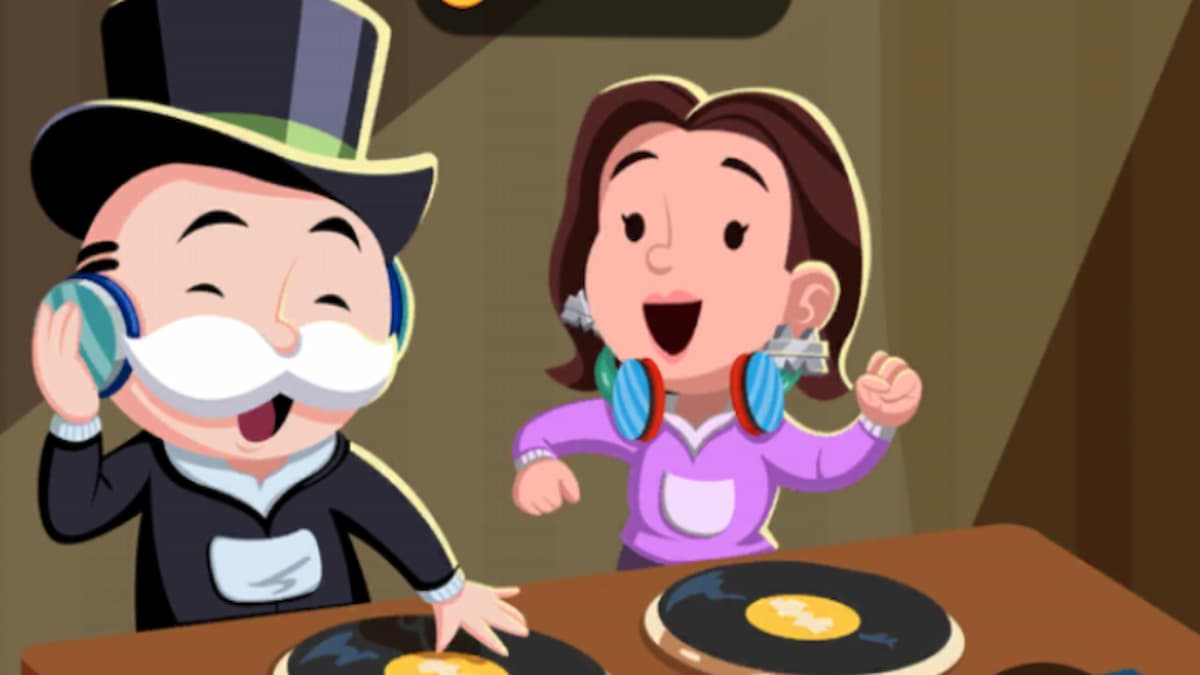 Mr. Monopoly and wife on DJ turntable