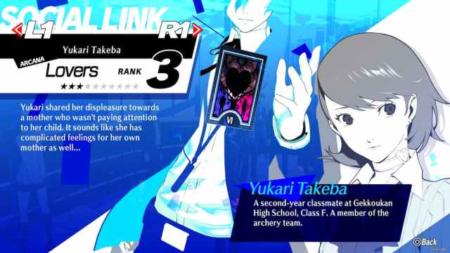 Persona 3 Reload Lovers Social Link page