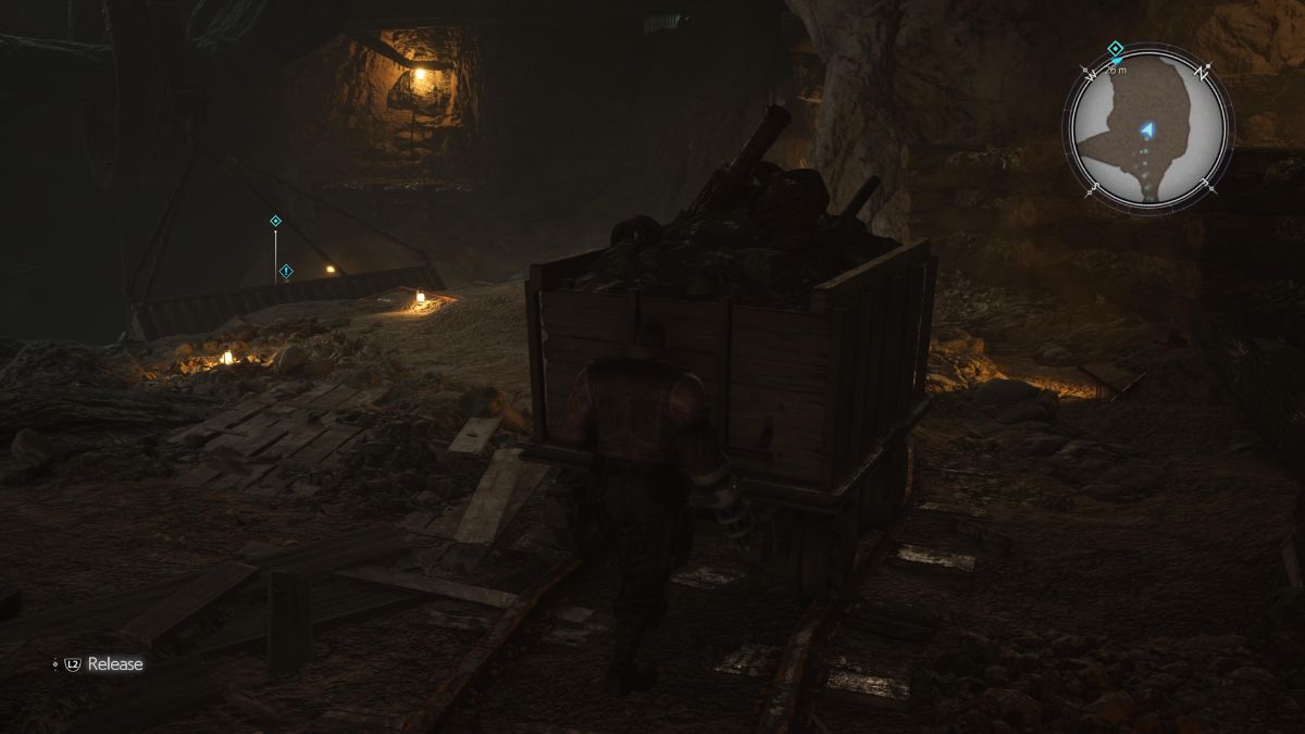 Barret pushing the cart toward the container FF7R