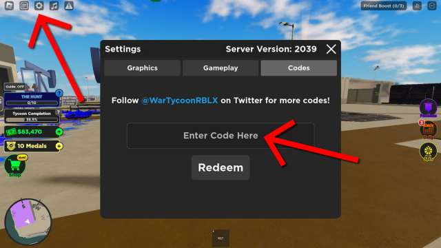 Redeeming War Tycoon codes.