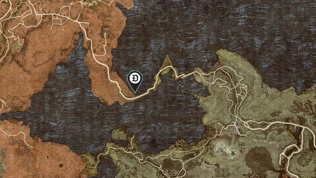 Regular Dragon's Dogma 2 map with Unmoored World marker for Volcanic Island Portcrystal