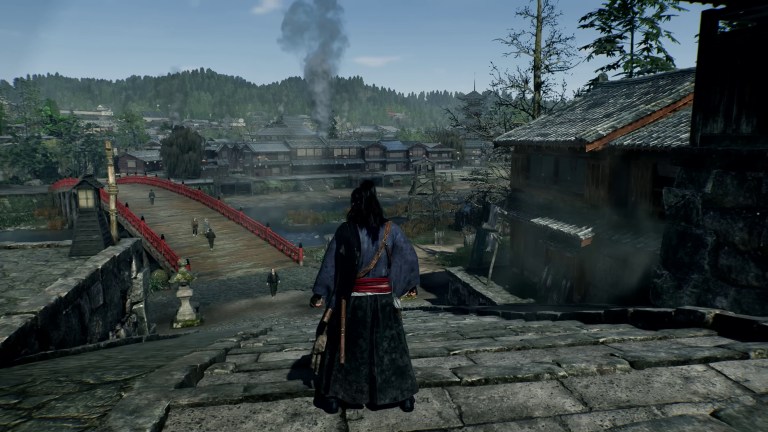 Rise of the Ronin screenshot of a character on a bridge