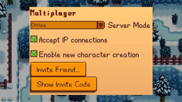 A menu option for showing invite code in stardew valley