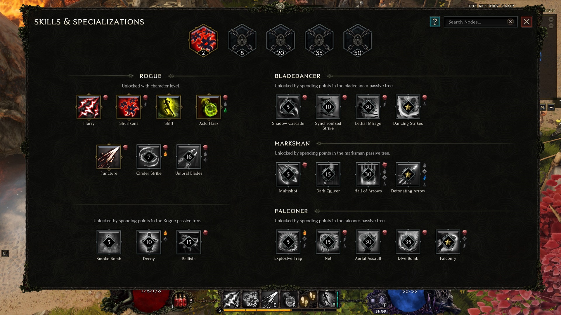 An image of the Rogue's skills in Last Epoch.