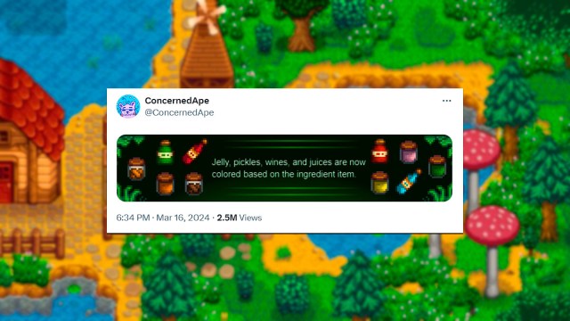 screenshot of ConcernedApe tweet for patch notes line about spouses