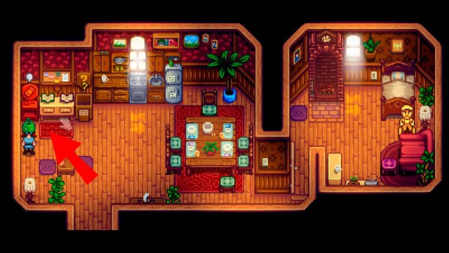 arrow pointing to prize ticket machine to get Stardrop tea machine in Stardew Valley