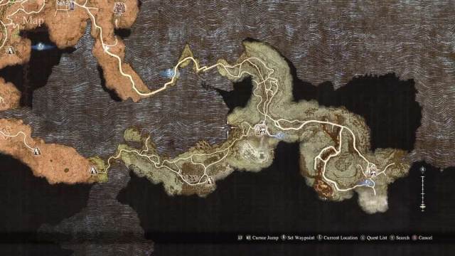 A map of the Volcanic Islands in Dragon's Dogma 2.