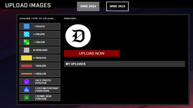 The image uploader for WWE 2K24.