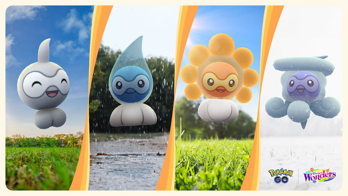 Weather Week 2024 banner in Pokémon Go featuring all four forms of Castform.