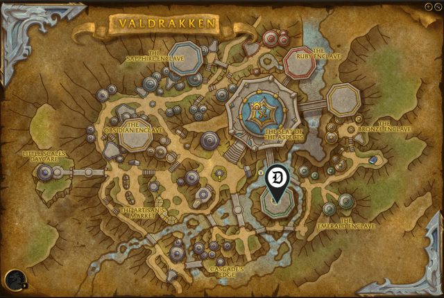 Map of Valdrakken, showing where to find Hearthstone portal.