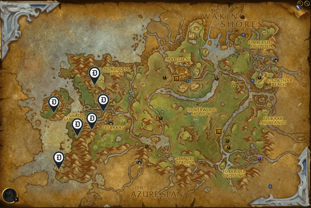 Map of Ohn'ahran Plains, showing the exact locations of sleeping dragons