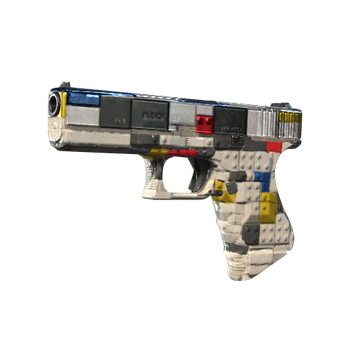 The Glock-18 weapon in CS2 repainted as to look like it was assembled out of Lego blocks. 