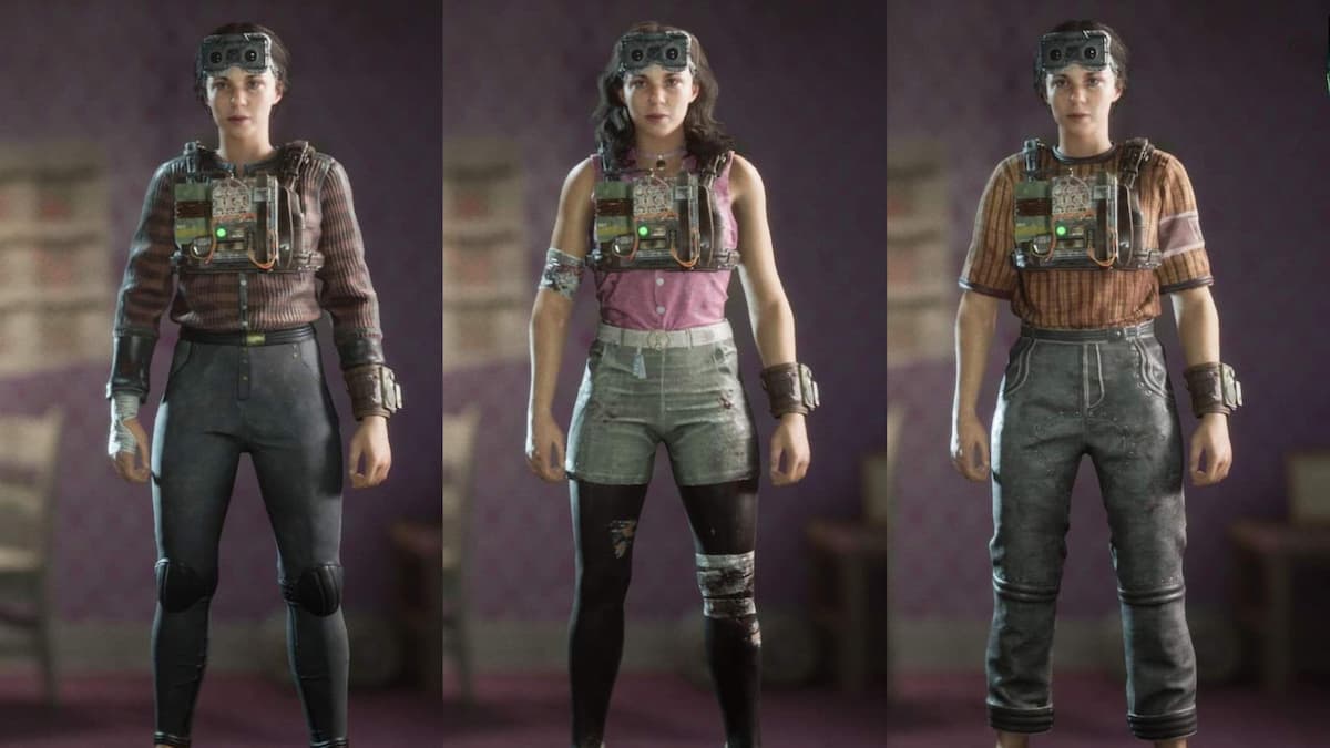Three different outfits in The Outlast Trials.