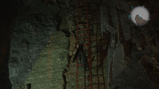 Cloud climbing a ladder in the Mythril Mines FF7R