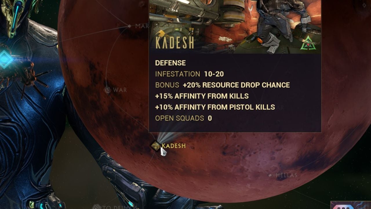 A Dark Sector mission screenshot showing all the bonuses from it in Warframe.