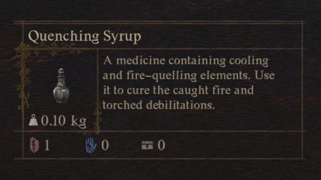 A screenshot of the Quenching Syrup in Dragon's Dogma 2 inventory.