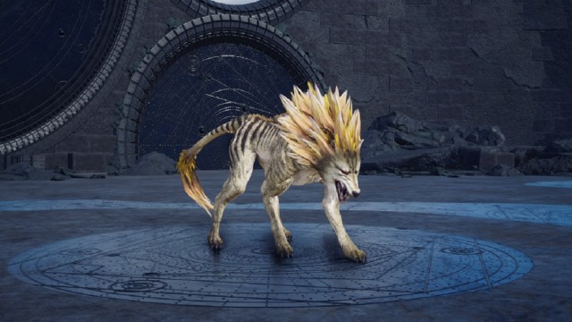 A Thunderclaw, a wolf-like creature, stands ready to fight in Final Fantasy 7.