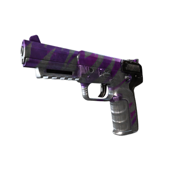 The Five-Seven pistol from Counter-Strike 2 with a purple and grey metallic paint. 