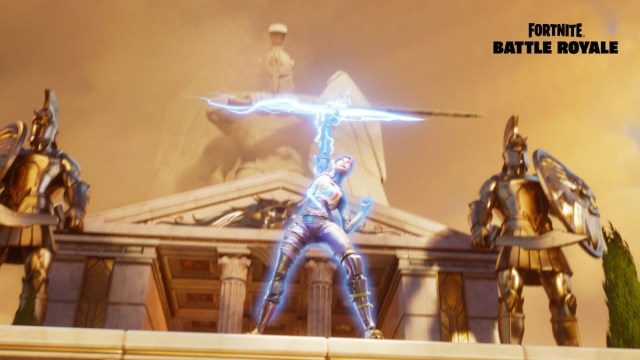 A Fortnite character using Zeus' lightning.