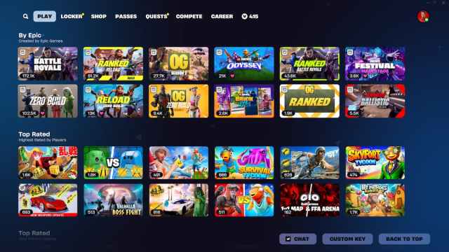 Fortnite game mode select screen