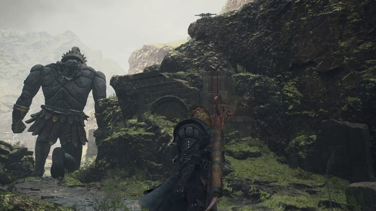 Gigantus fallen in front of the Agamen Volcanic Island entrance in Dragon's Dogma 2