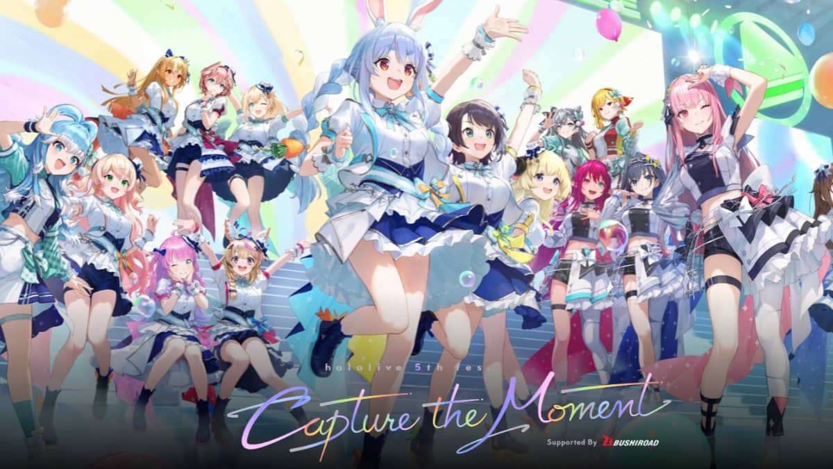 Hololive's 5th fes. Capture the Moment vtubers on stage.