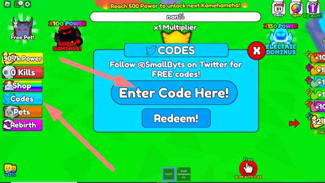 How to redeem codes in Kamehameha Simulator