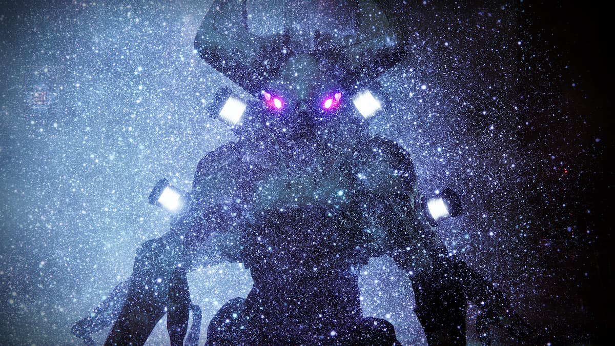 A Fallen warrior in Destiny 2, shrouded by snowfall