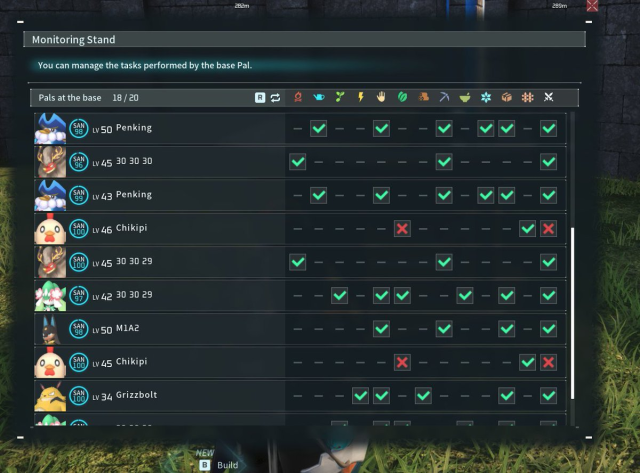 Palworld Pal base management screen