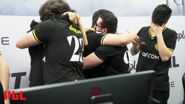 Legacy, a Brazilian CS2 team, celebrates after qualifying for the Copenhagen Major.