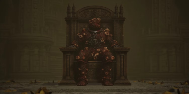 The Loathsome Dung Eater sitting on the elden throne