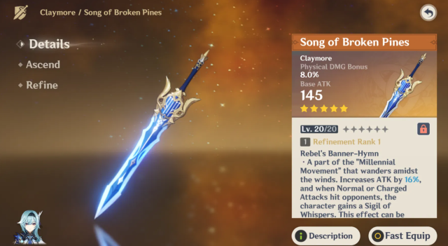 Song of Broken Pines, Eula's prime claymore sowrd is coming back to your Genshin Impact banners with version  4.5 - Image via Hoyoverse