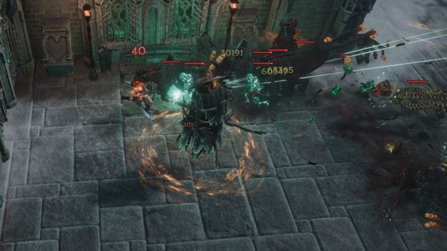 A screenshot of the Wraithlord attacking minions in the Monolith of Fate.
