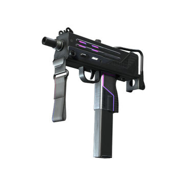 A MAC-10 weapon painted in matte grey and purple in CS2. 