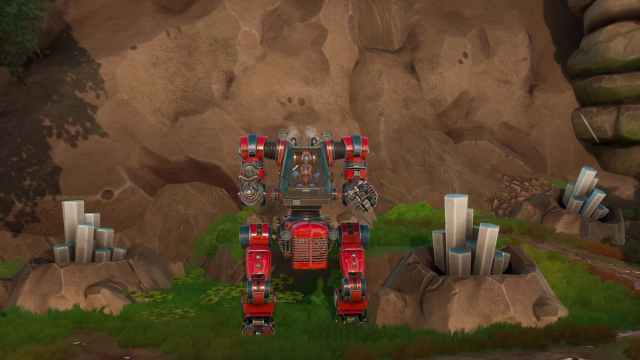 A Mech standing by some Aluminum Rods in Lightyear Frontier.