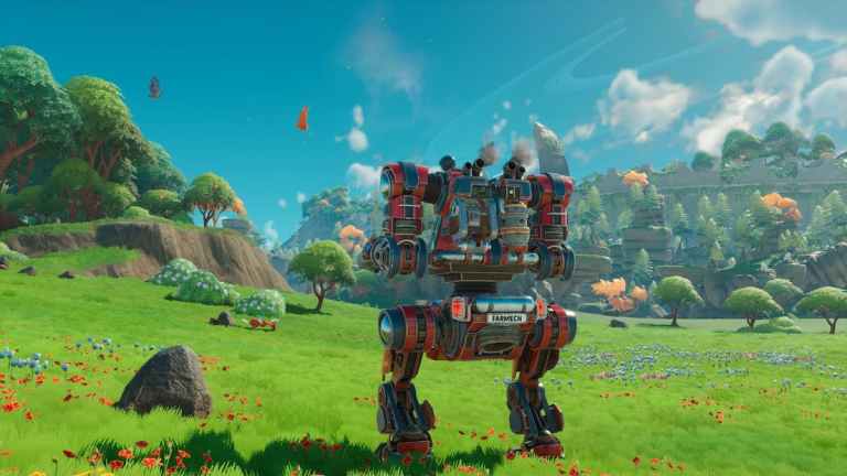 A Mech running around the world in Lightyear Frontier.