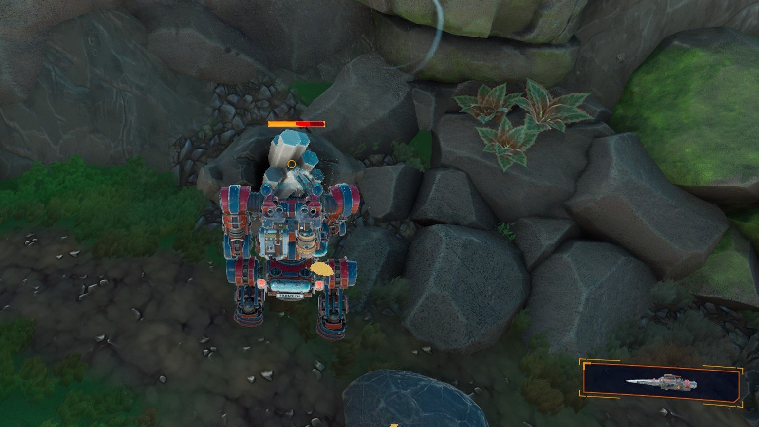 A Mech mining some Aluminum Rods in Lightyear Frontier.